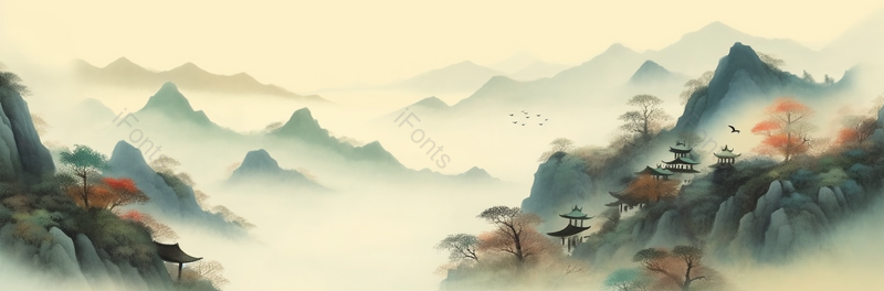 树枝茂密亭子淡彩水墨画中国风背景,插画/手绘图,插画/手绘图库,插画/手绘图下载,插画/手绘
